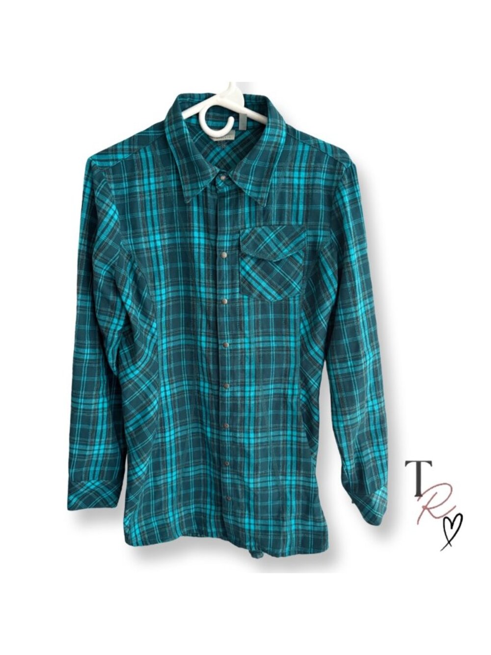 Athleta Teal Plaid Roll Tab Button Down Hiking Outdoor Shirt Size Small